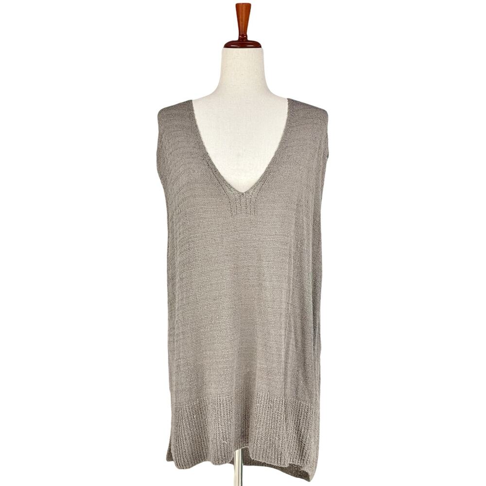 FREE PEOPLE Tea Sweater Short-Sleeve Tunic Open-Knit Top in Taupe/Mocha Size M